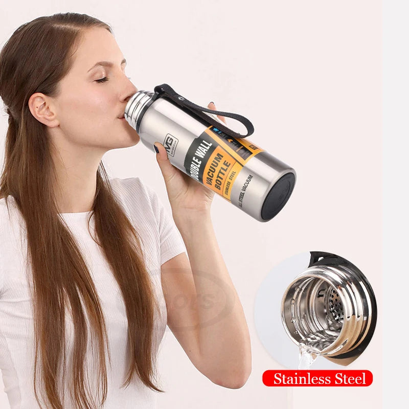 Premium Stainless Steel Insulated Flask with Carry Rope (500-1500ml)