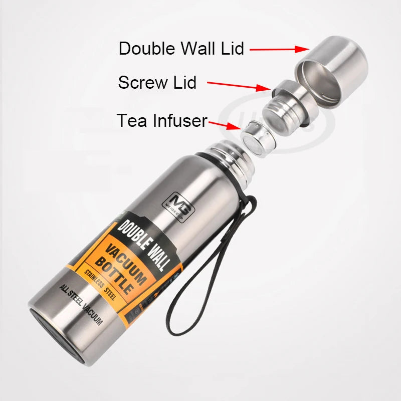 Premium Stainless Steel Insulated Flask with Carry Rope (500-1500ml)