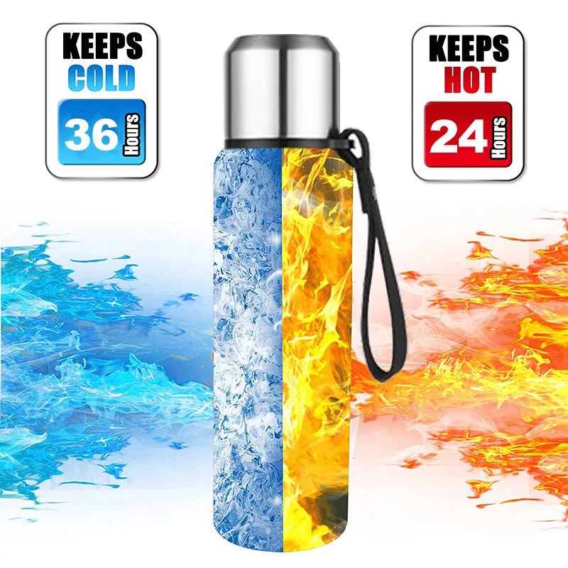 Premium Stainless Steel Insulated Flask with Carry Rope (500-1500ml)