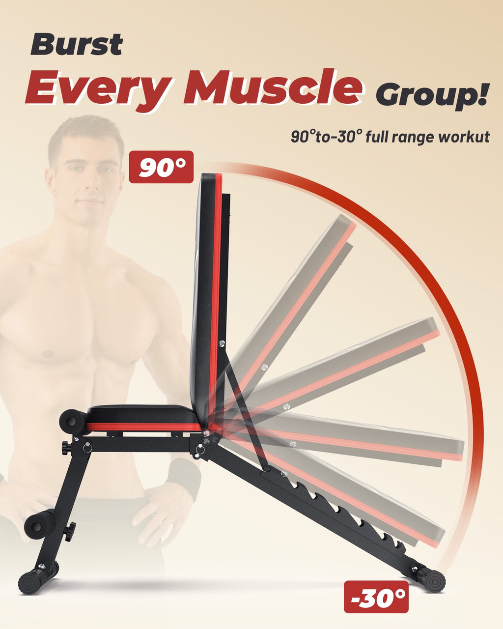 Adjustable Folding Weight Bench for Home Gym, Includes Resistance Bands